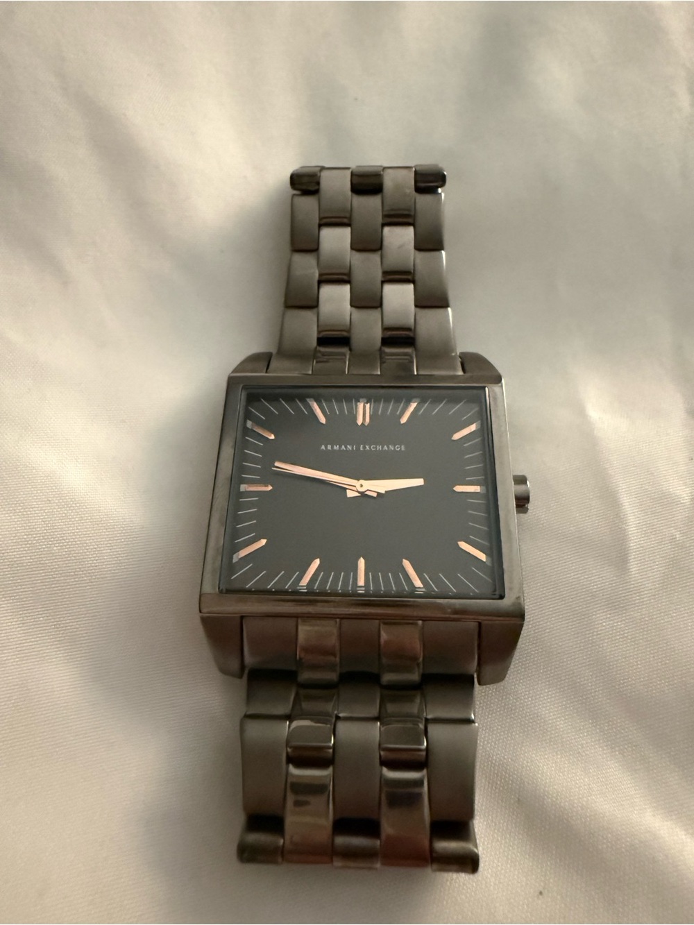 Armani Exchange Black and Rose Gold Men's Square Dial Bracelet Watch